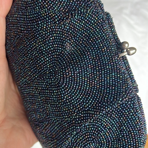 Miranda Micro Beaded Navy Blue Kisslock Clutch Bag Made in Japan - Picture 8 of 8